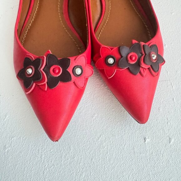 Coach Tea Rose Red Leather Floral Pointy Toe Flats 7.5 - Picture 10 of 10